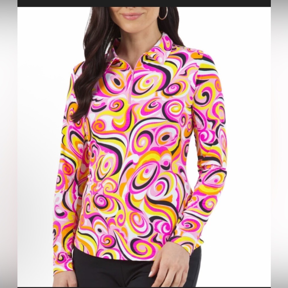 IBKUL Womens Emma Print Long Sleeve Polo Sz xs